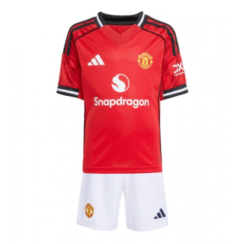 Stroje piłkarskie Manchester United Koszulka Podstawowej dla dzieci 2025-26 Krótki Rękaw (+ szorty)